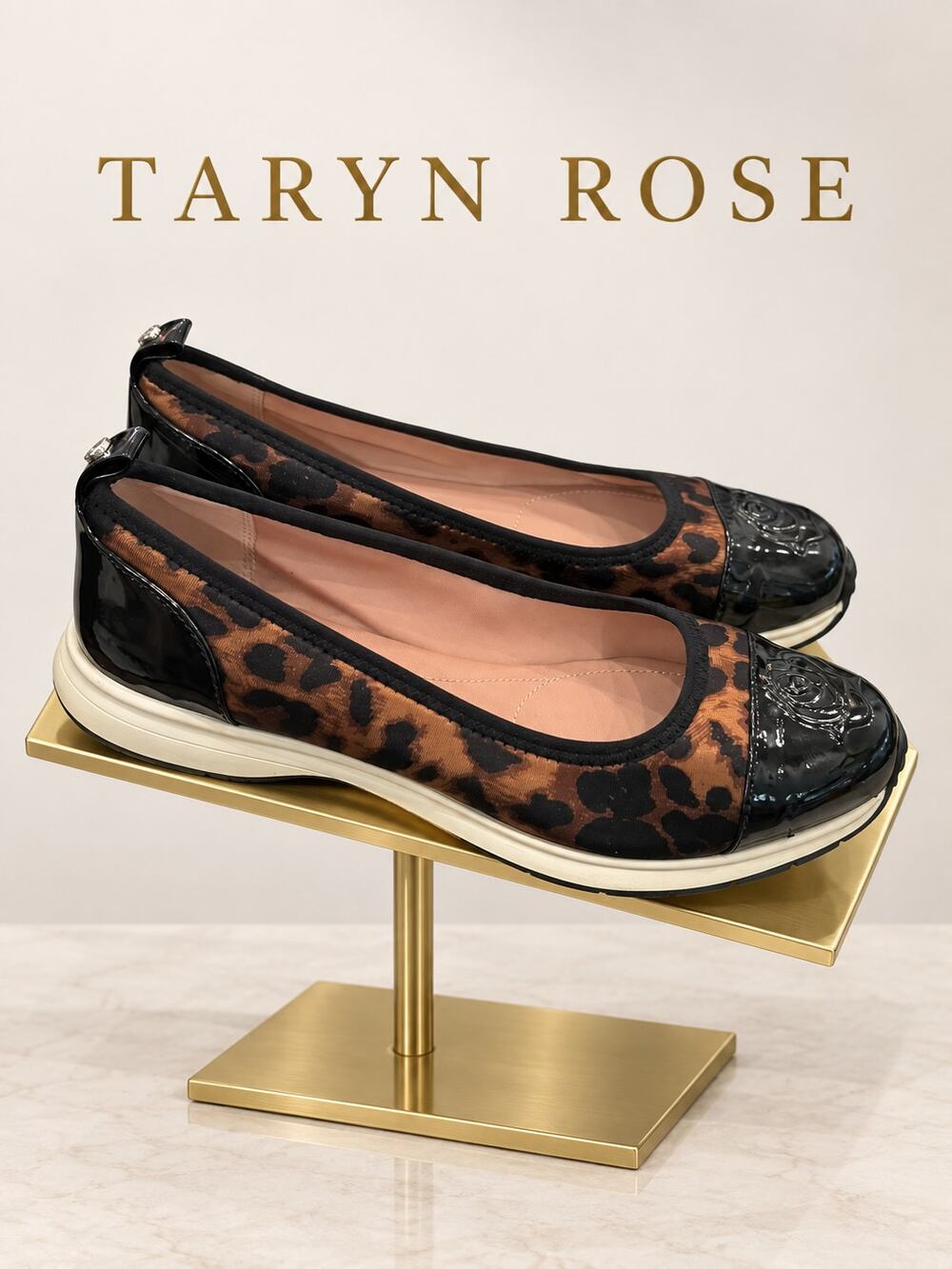 Taryn Rose Bailey Leopard Patent Cap Toe Ballet Flats Women’s 6.5B